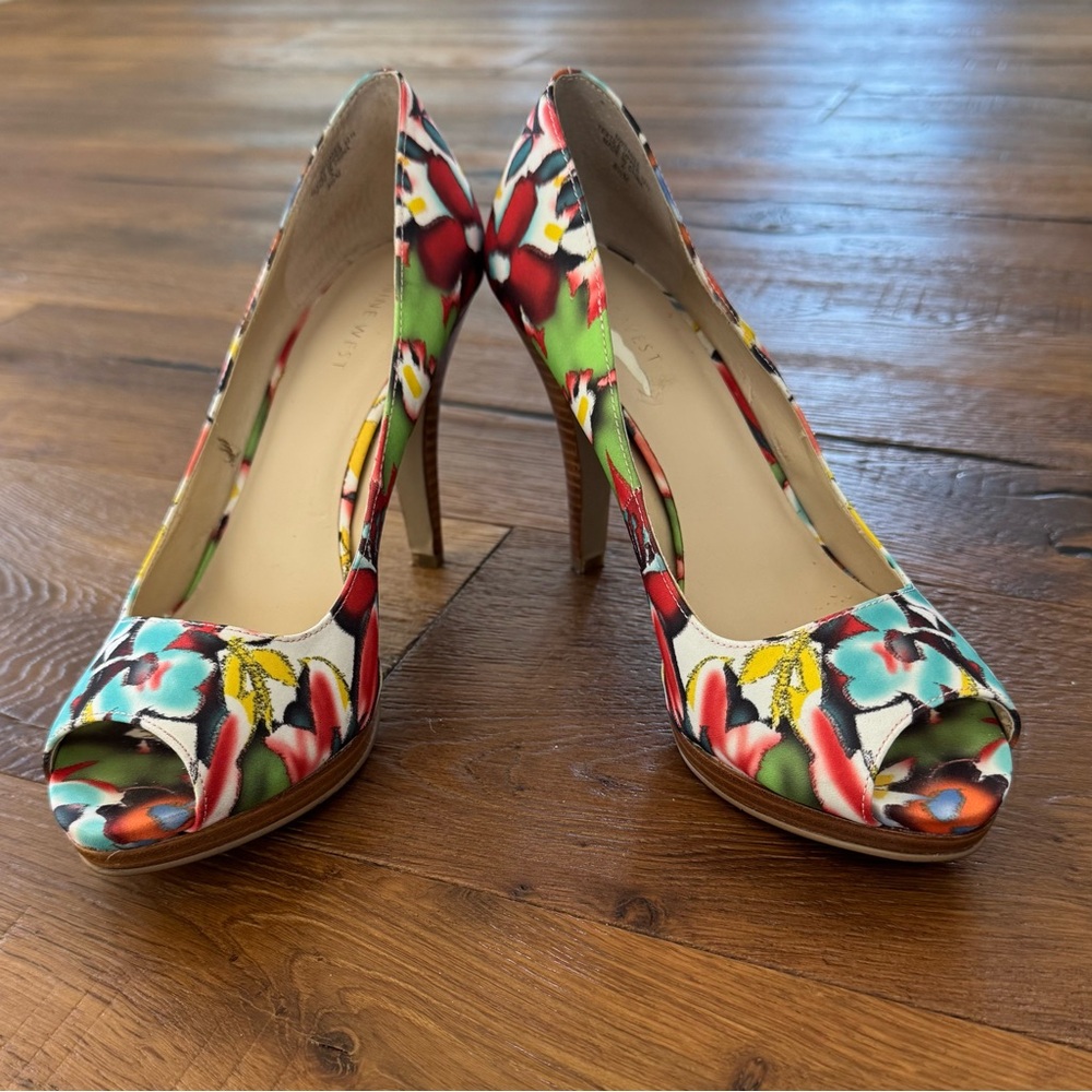 Nine West Colorful Floral Peep-Toe Heels - Picture 2 of 9